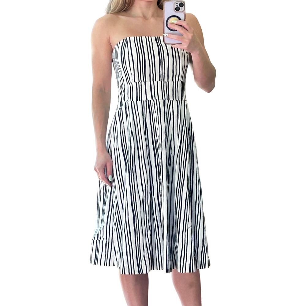 Club Monaco Strapless Striped Cotton A-Line Midi Dress - Size 0
